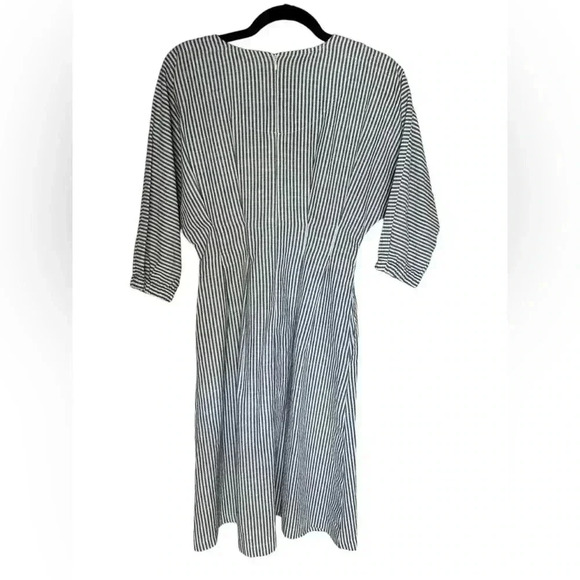 Anthropologie Mo:Vint Linen Midi Striped Blue White Dress XS - Picture 4 of 6